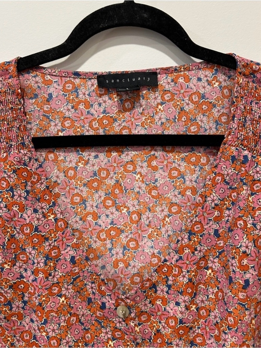 Sanctuary Ditsy Floral Button-Front Blouse - Rust - Picture 4 of 5